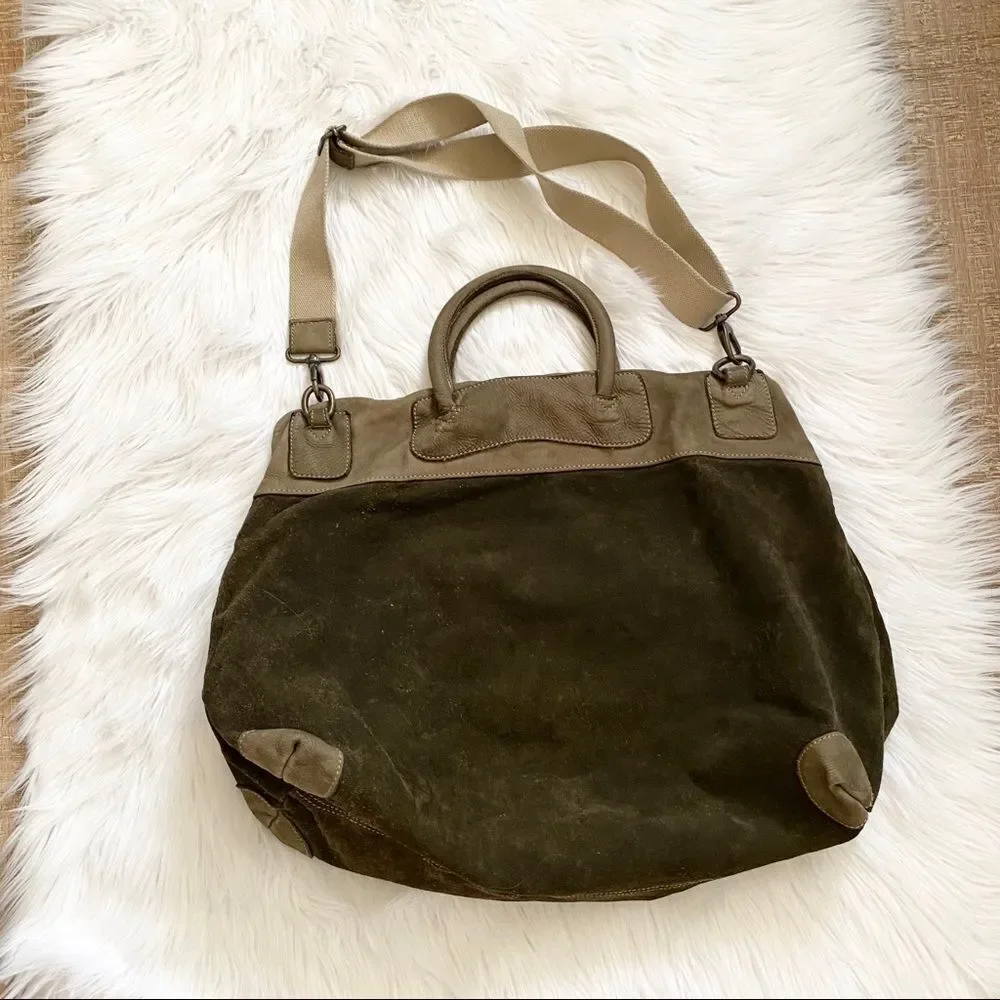 P’ELLE olive green suede leather satchel bag